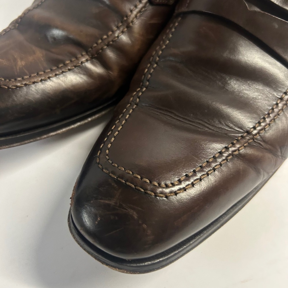 To Boot New York Brown Leather Penny Loafers Mens 11 Made in Italy Brogue Detail - Picture 3 of 8